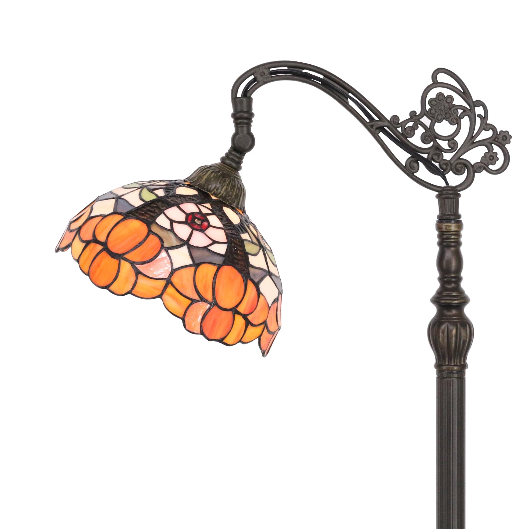 AVIVADIRECT Tiffany Floor Lamp Stained Glass Yellow Flower Arched Reading Light Gooseneck Adjustable Corner Standing Lamp 10X16X