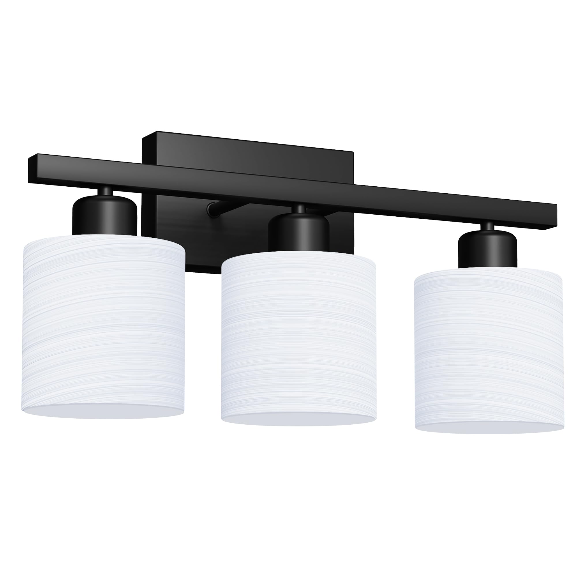 PARTPHONER Bathroom Light Fixtures, 3-Light Vanity Light, Matte Black, Stainless Steel with Textured White Glass Shade, Model PAWL177AS1