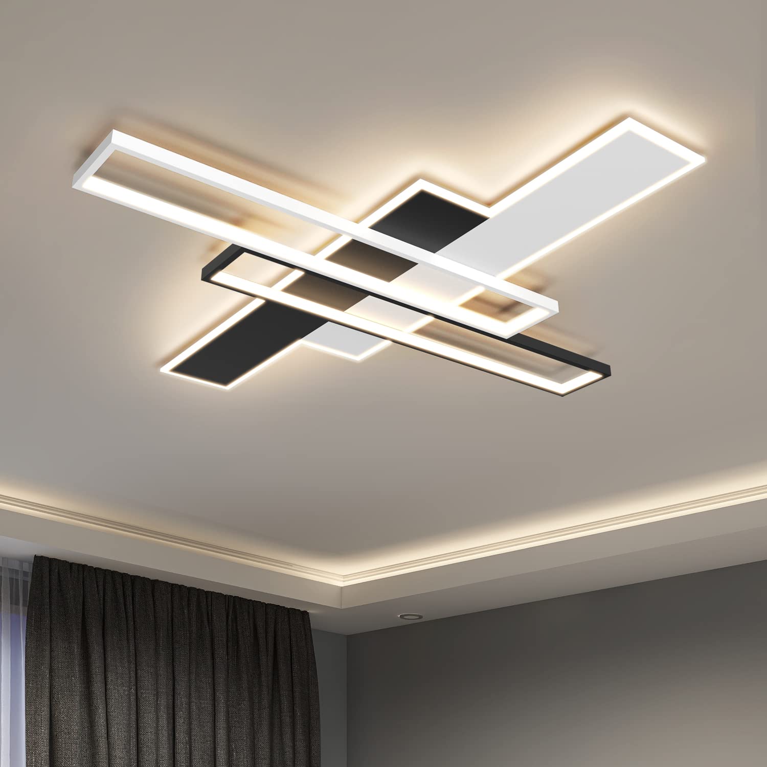 Okes 85W Led Ceiling Light Fixture With Remote, Dimmable 3000-6000K, Black Square Acrylic