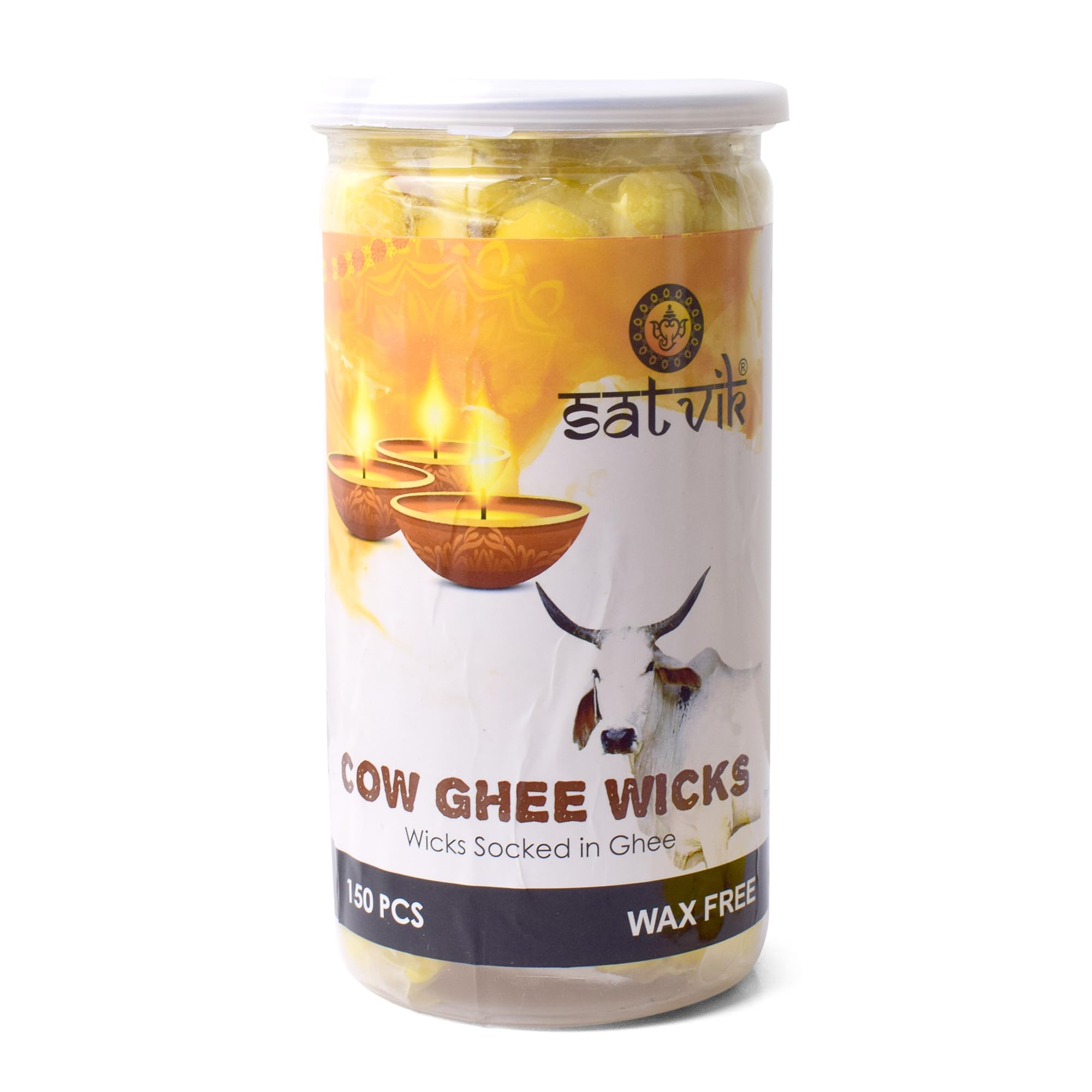 SATVIK Pure Cow Ghee Wicks for Puja Pooja Without Wax for Home and Mandir. Readymade Cow Ghee Jyot Jyoti for Nitya Daily Pujan I