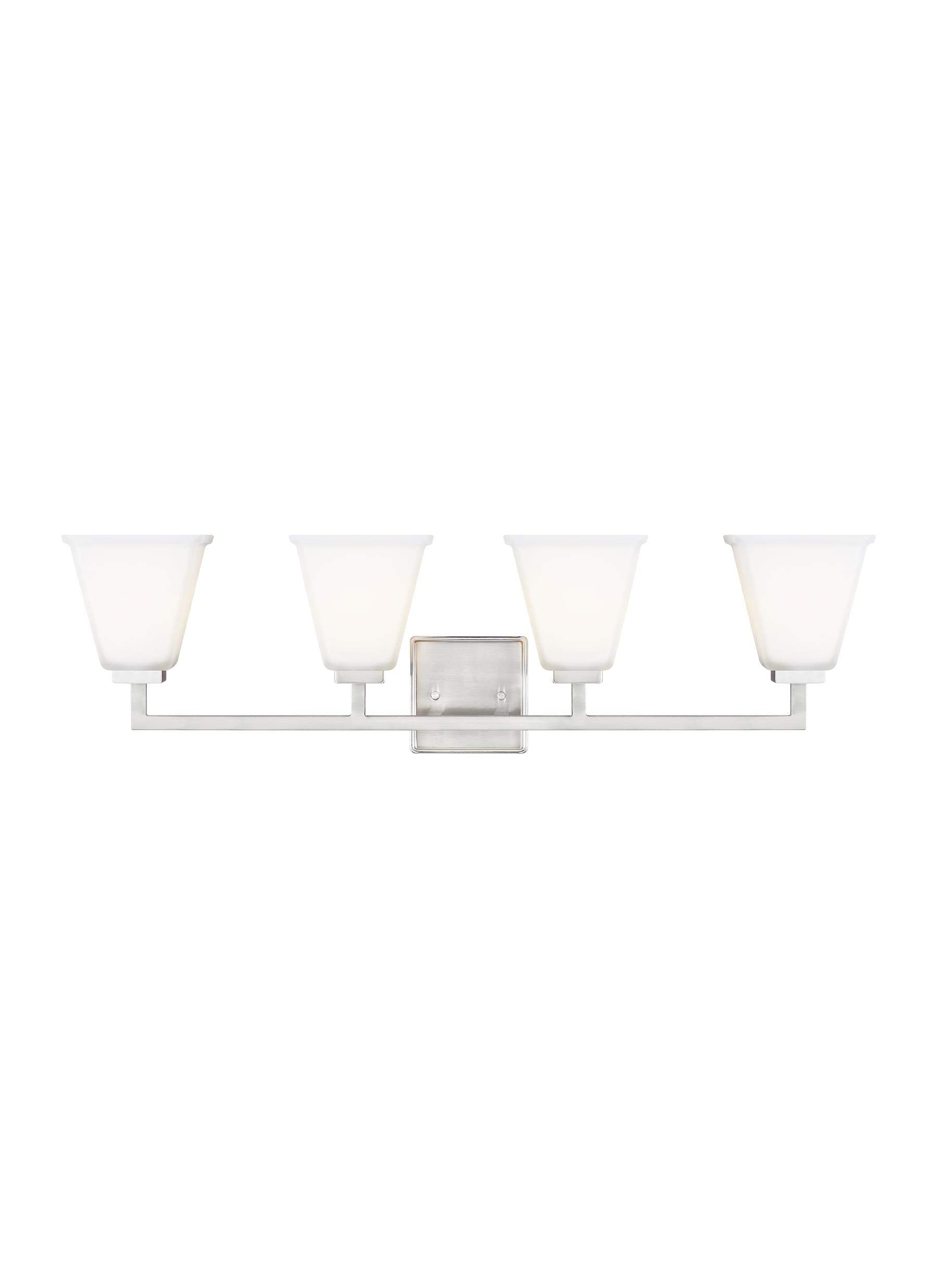Sea Gull Lighting Four Light Bath Vanity Fixture, Brushed Nickel, Model 4413704-962, Metal Construction