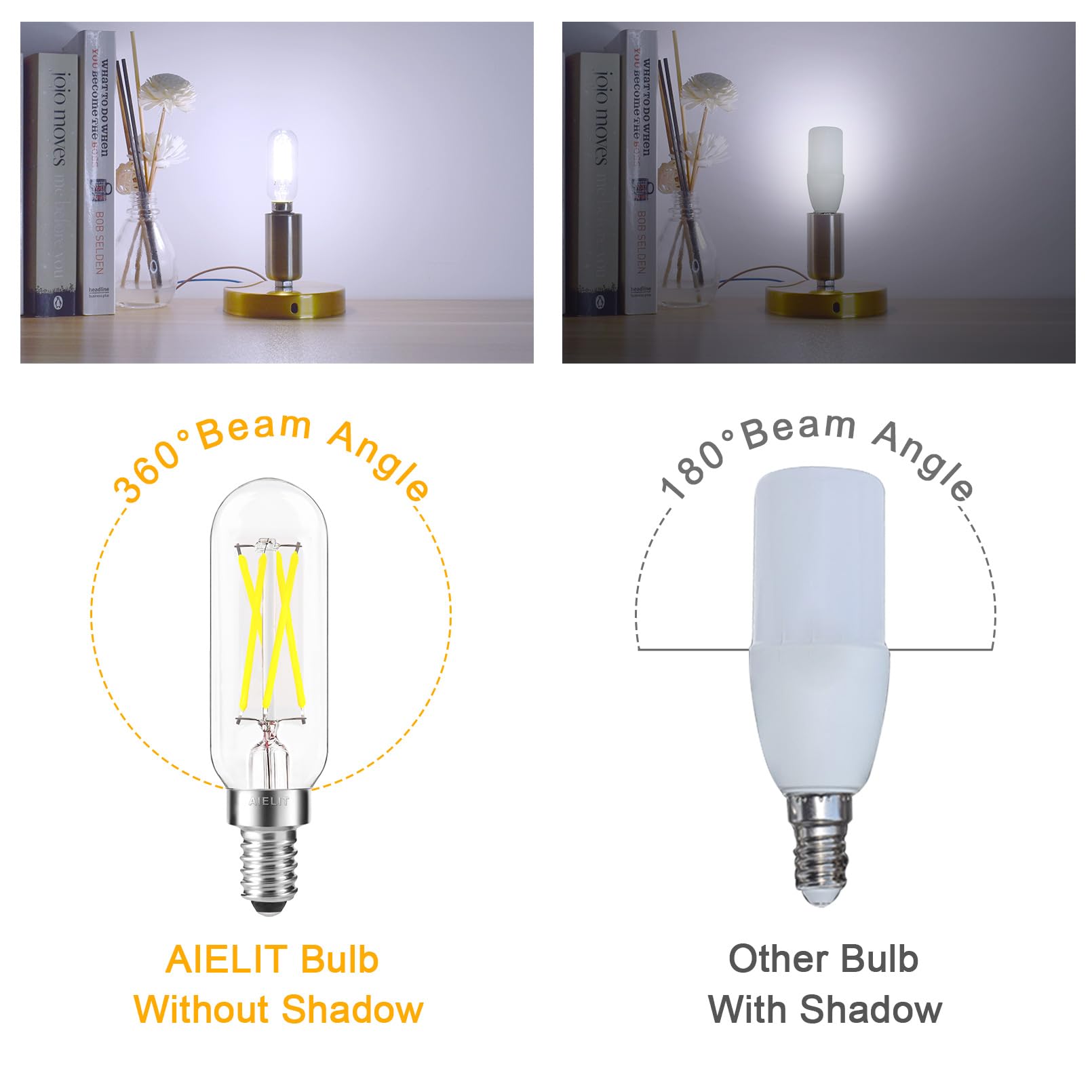 Aielit T8 Light Bulbs, Cool White 6000K, 4W (40 Watts Equivalent) Tubular Led Candelabra Bulb, E12 Small Chandelier Base, Led Fi