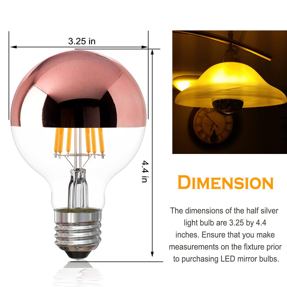 ARGANOL Dimmable LED Light Bulb, 6W (60W Equivalent), G25 Globe, 2700K Warm White, Rose Gold Tipped, E26 Base, Pack of