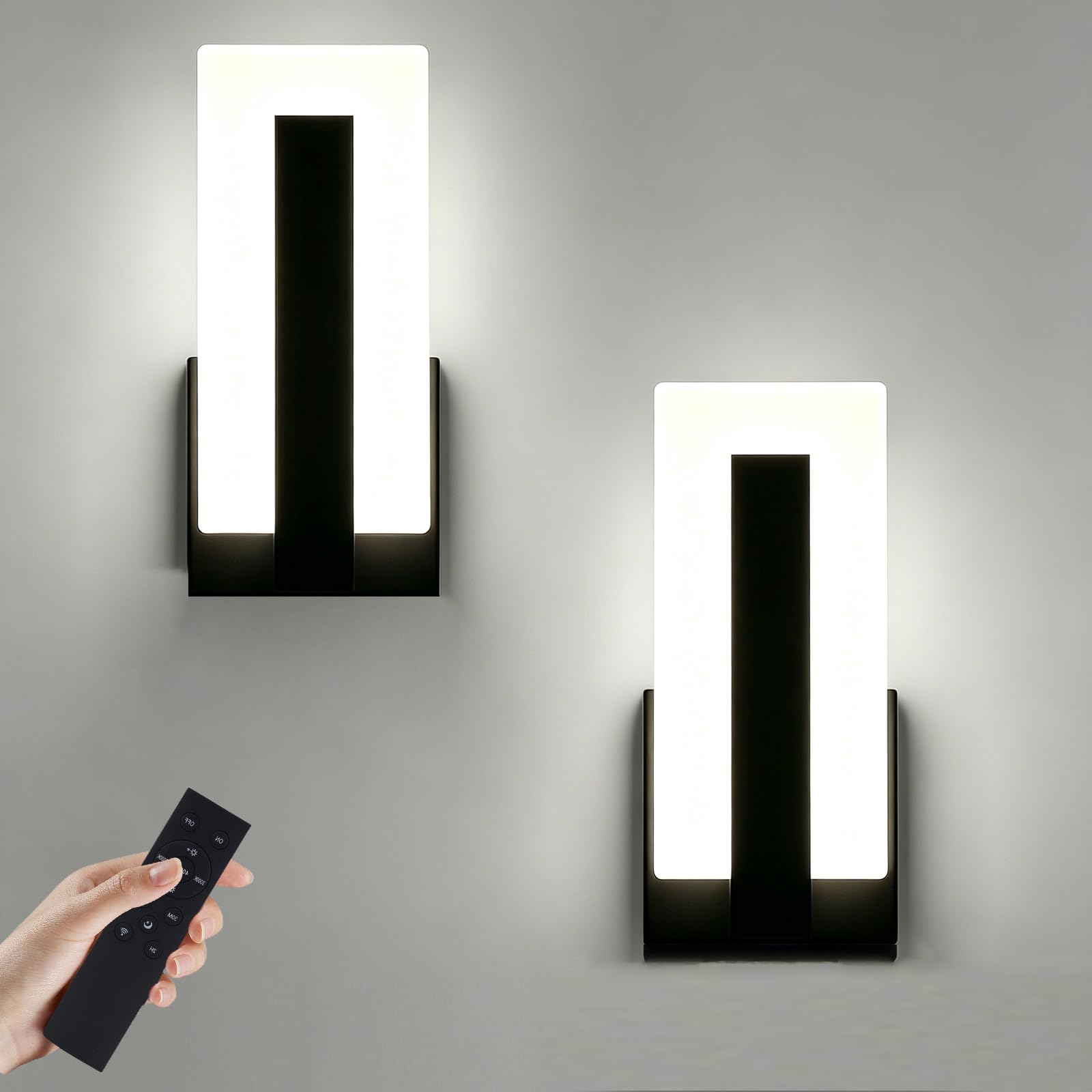 Amansour Rechargeable Wireless Wall Lights Set of 2, 3 Color Temperature 3000K/4000K/6000K Dimmable with Remote,10000mAh Battery