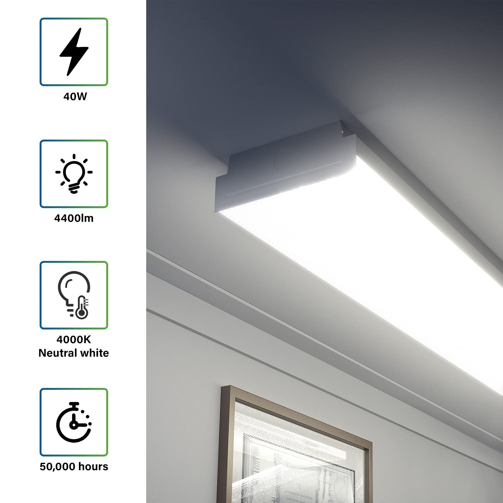 ANTLUX 4FT LED Wraparound Shop Lights, 40W, 4400lm, 4000K, Acrylic, Modern, 4 Pack