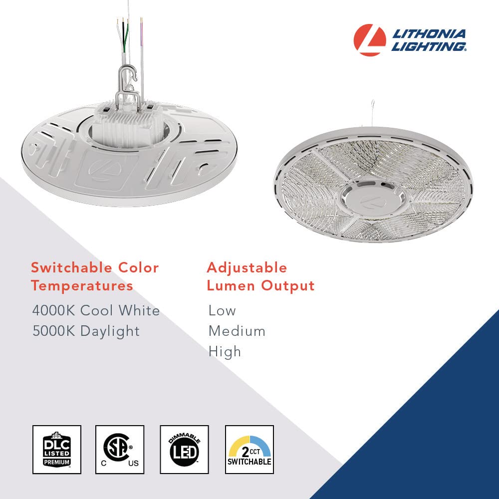 Lithonia Lighting High Bay LED Light, 21000/24000/27000 Lumens, 4000K/5000K, 15-Inch, White, Model CPRB ALO