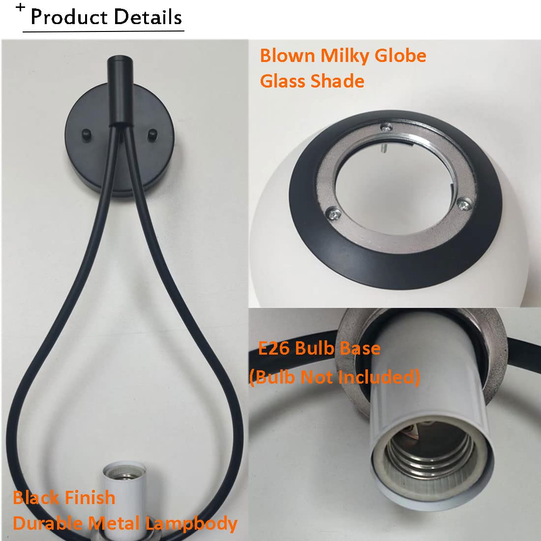 HOLKIRT Black Wall Sconces Set of Two, Mid Century Modern, Hand Blown Glass, B3070BU, Ideal for Bedroom, Living Room, Bathroom