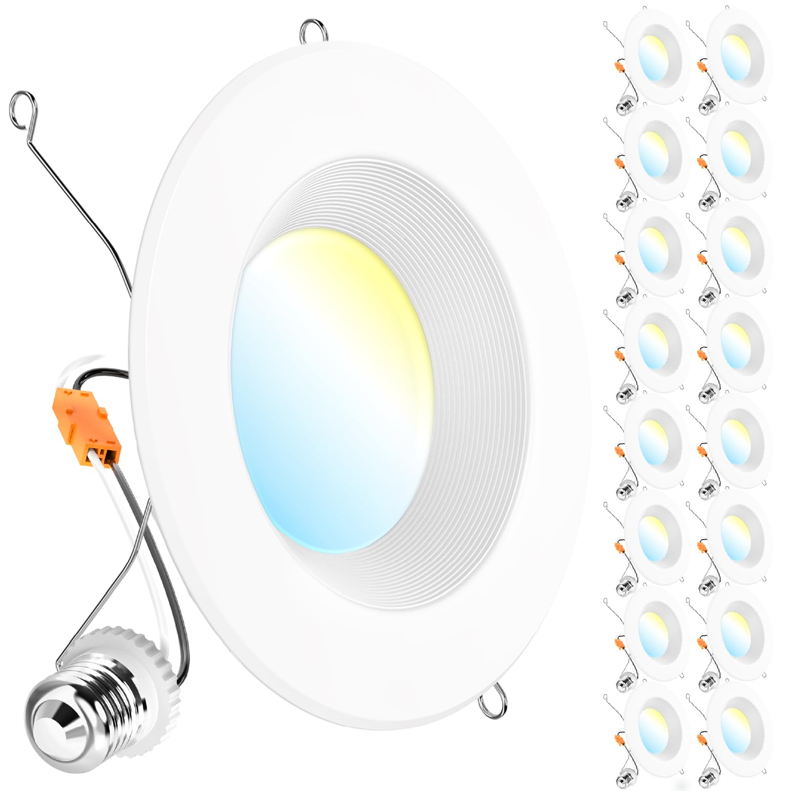 Sunco Lighting 16 Pack 5/6 Inch Led Can Lights Retrofit Recessed Lighting, Selectable 2700K/3000K/3500K/4000K/5000K Dimmable, Baffle Trim, 13W=75W, 965 Lm, Replacement Conversion Kit, Ul Energy Star
