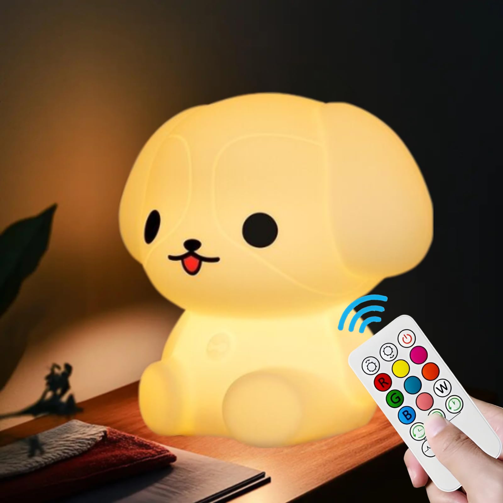 xinjinhju Night Light for Kids, Cute Dog Lamp Touch Nightlights Mood Light LED Soft Light with 9 Colors Changing Gift for Girls 