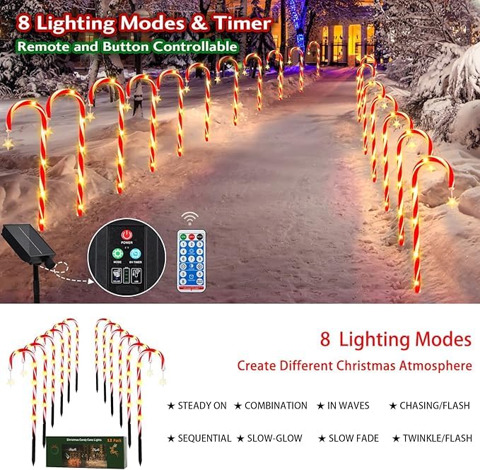 Christmas Decorations Candy Cane Lights with 8 Modes, Christmas Lights Outdoor Waterproof, Christmas Outdoor Decorations for Yar