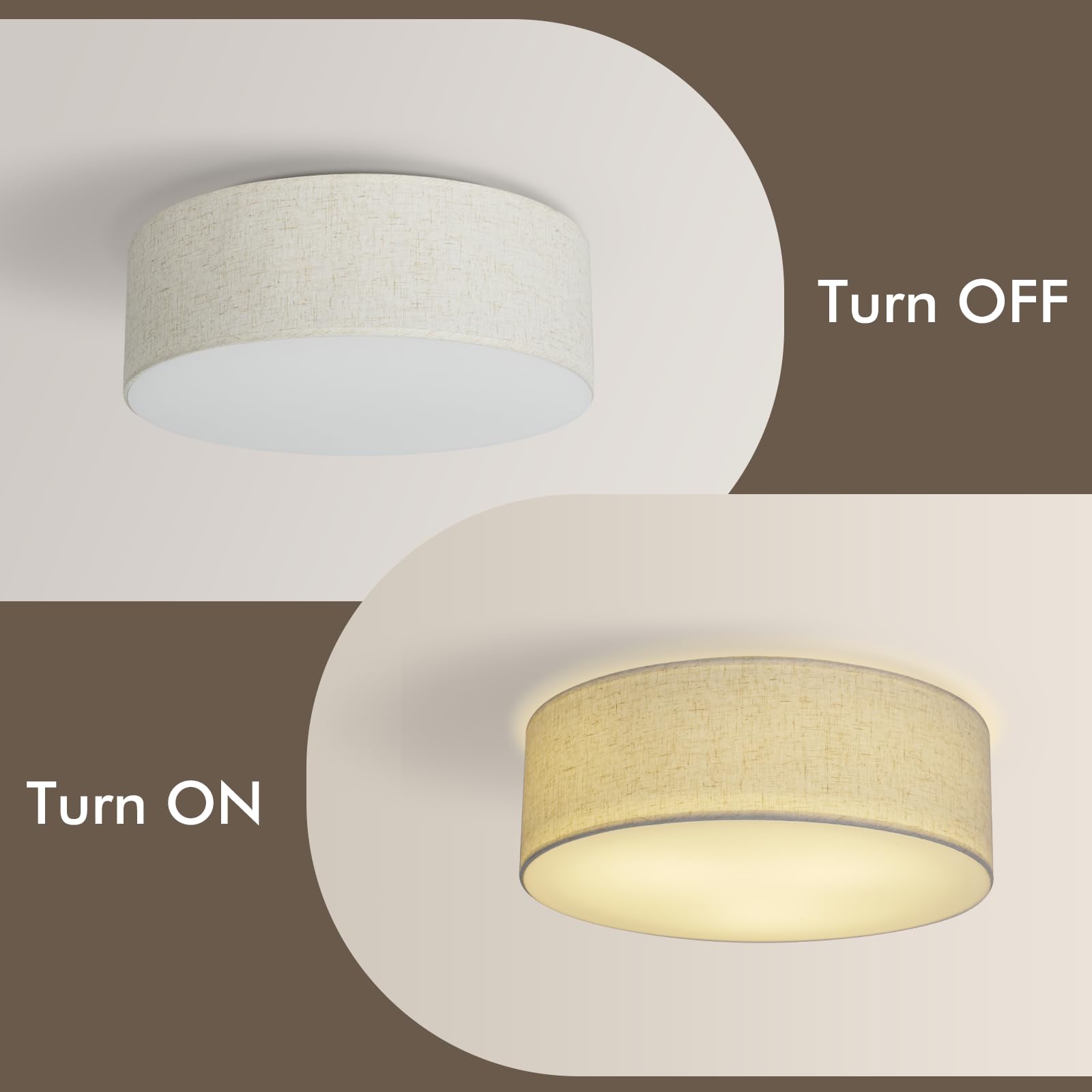 Calokes 18-Inch Large Flush Mount Ceiling Light Fixture With Fabric Shade, Modern Drum Closed To Ceiling Lighting For Living Din