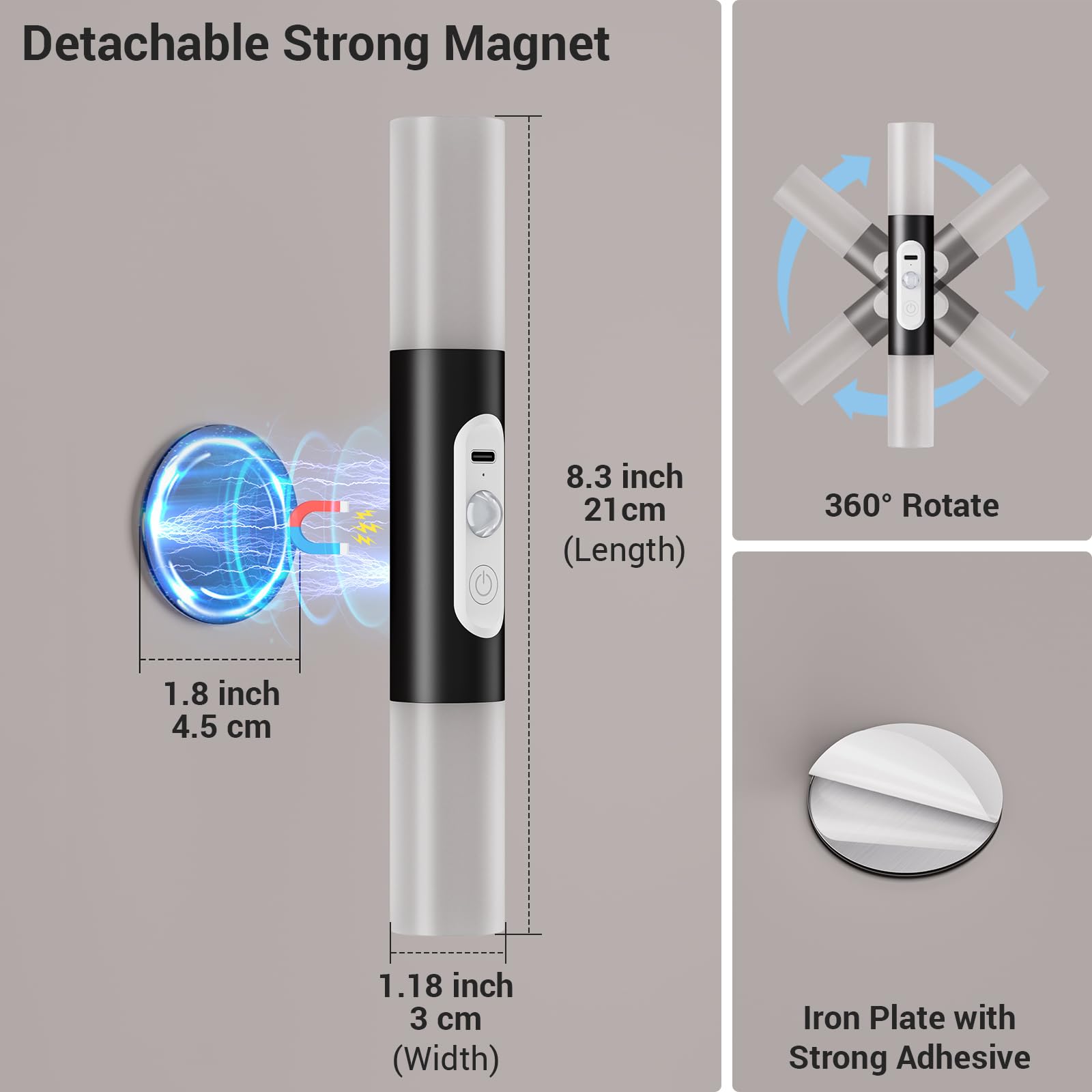 Hensam Motion Sensor Wall Lights, LED Rechargeable Sconces, Black, 2 Pack