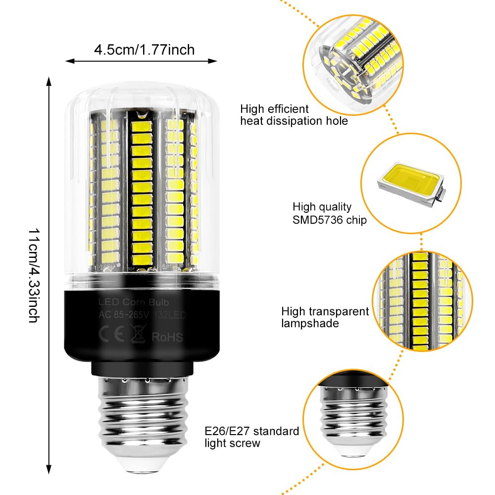 6Pack 25W Led Corn Light Bulbs 250W Equivalent Super Bright 3146Lumen E26/E27 Base Ceiling Fan Bulb 85-265V Indoor Energy Saving