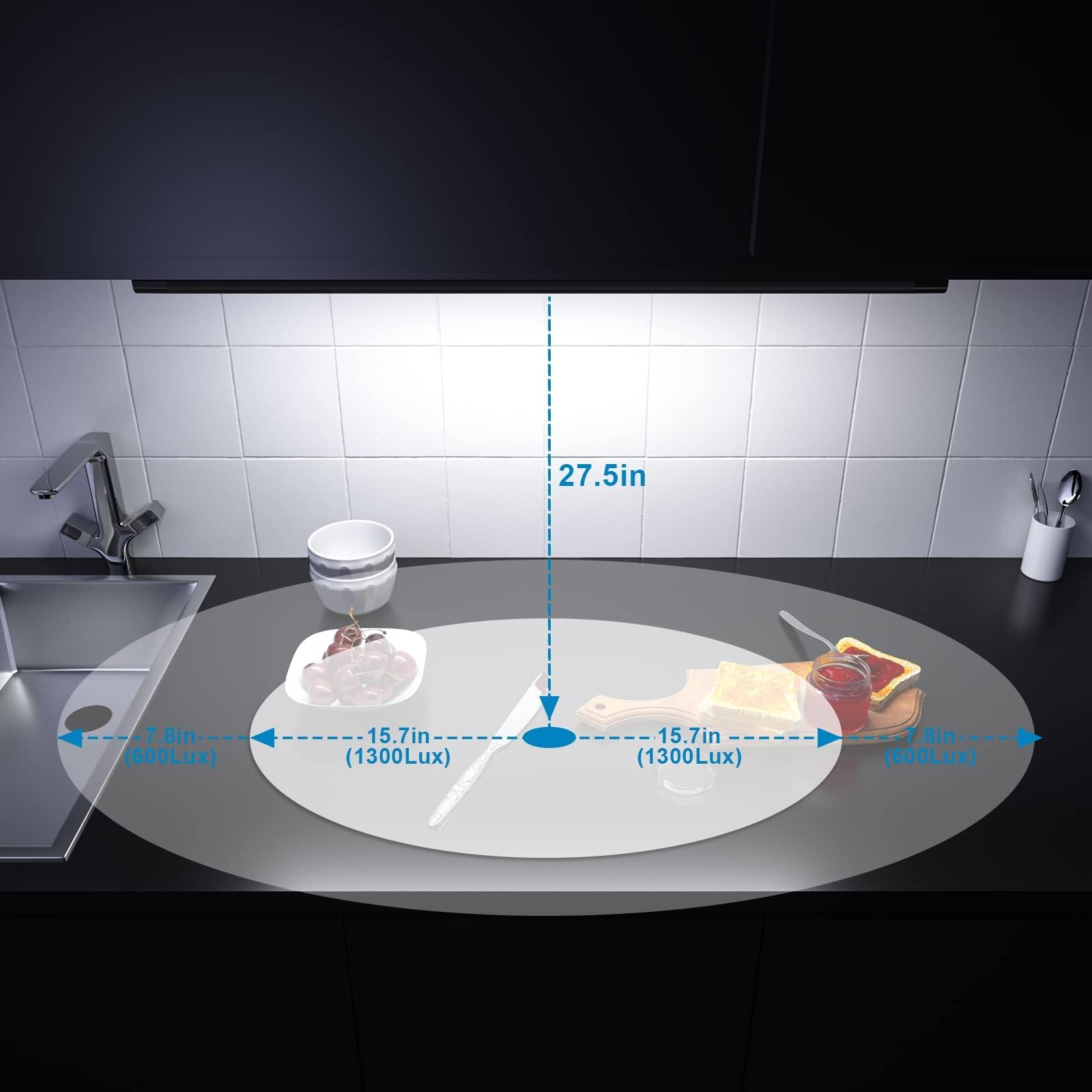 WOBANE LED Under Cabinet Light, 24 inch, Black, Hand Wave Activated, Warm White to White, Touchless Dimmable, Model CS4