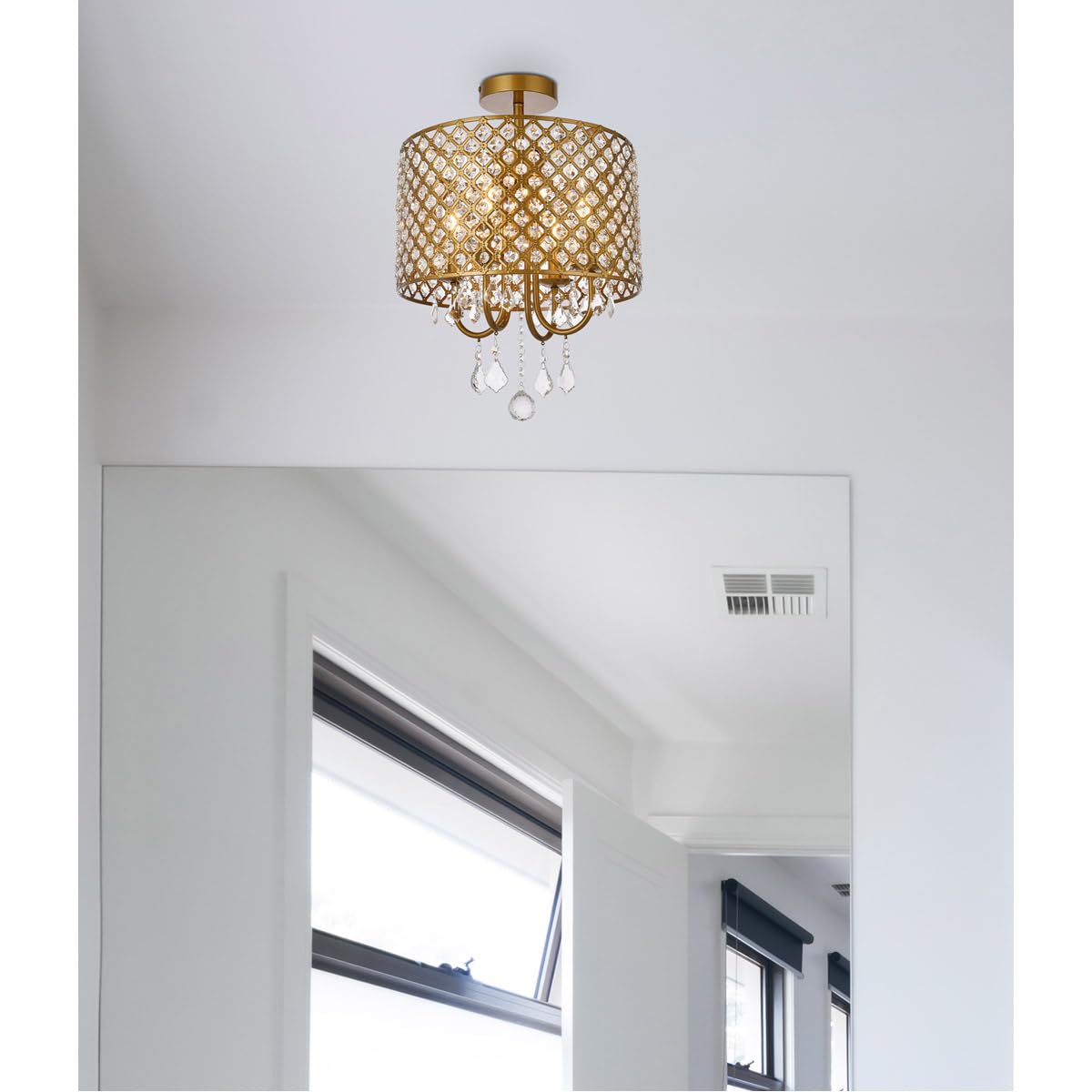 Living District Elise 4-Light Flush Mount, Brass Finish, Metal, Model LD710F14BR