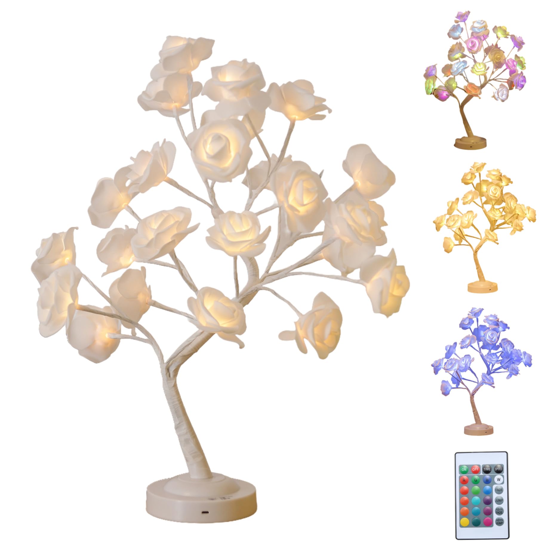 Hbbgdiy LED Rose Flower Tree Lamp with Remote Control, 16-Colour Changing Floral Night Light for Girls Bedroom, Wedding, Home De