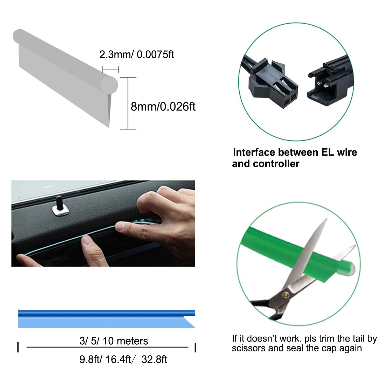 Maxlaxer LED Strip Lights, Multicolor 3M USB Neon Wire with Fuse Protection for Automotive Interior Decoration