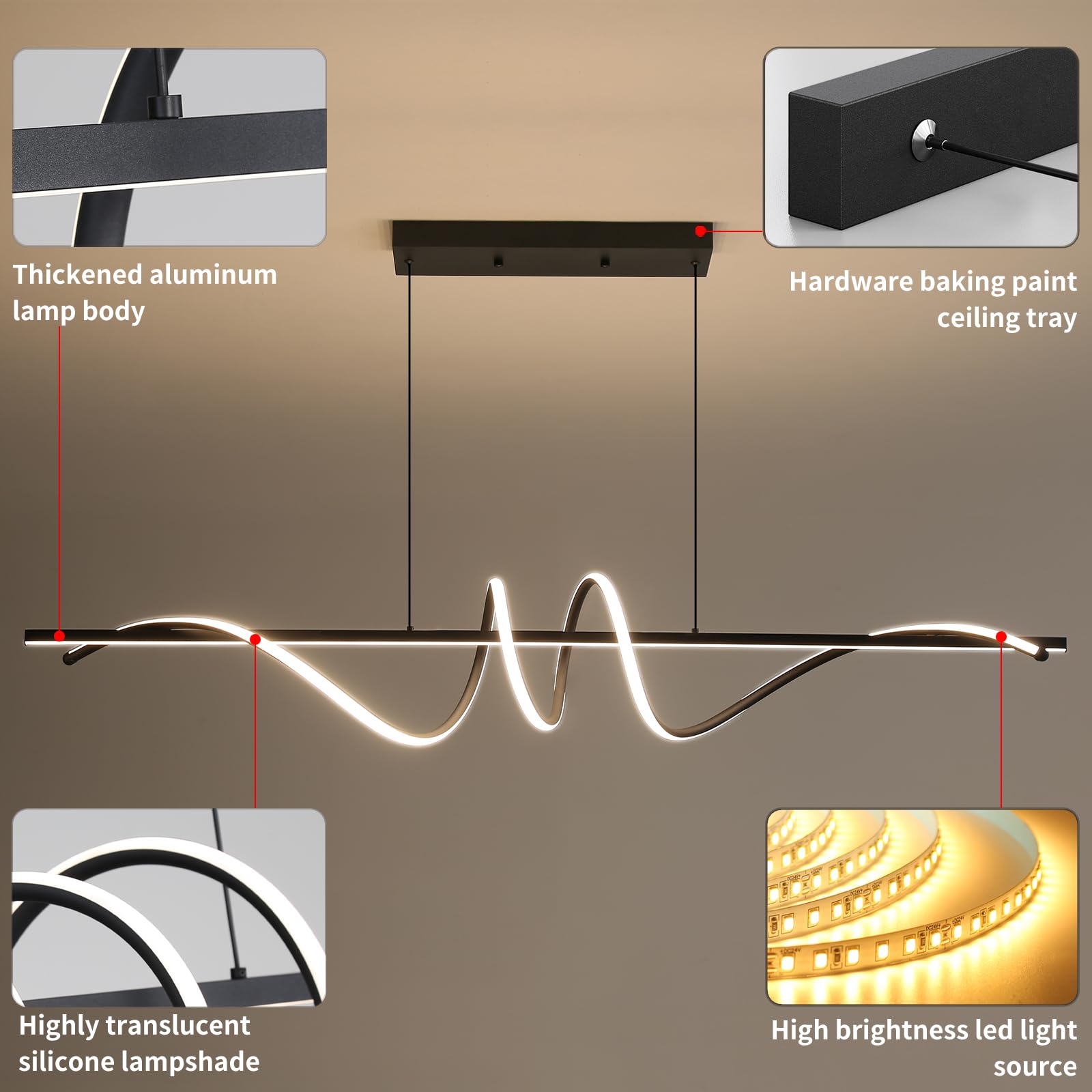 Matven Modern Chandelier - Dimmable LED Pendant Light, 39IN Acrylic, for Living Room, Dining Room, Kitchen, Bedroom