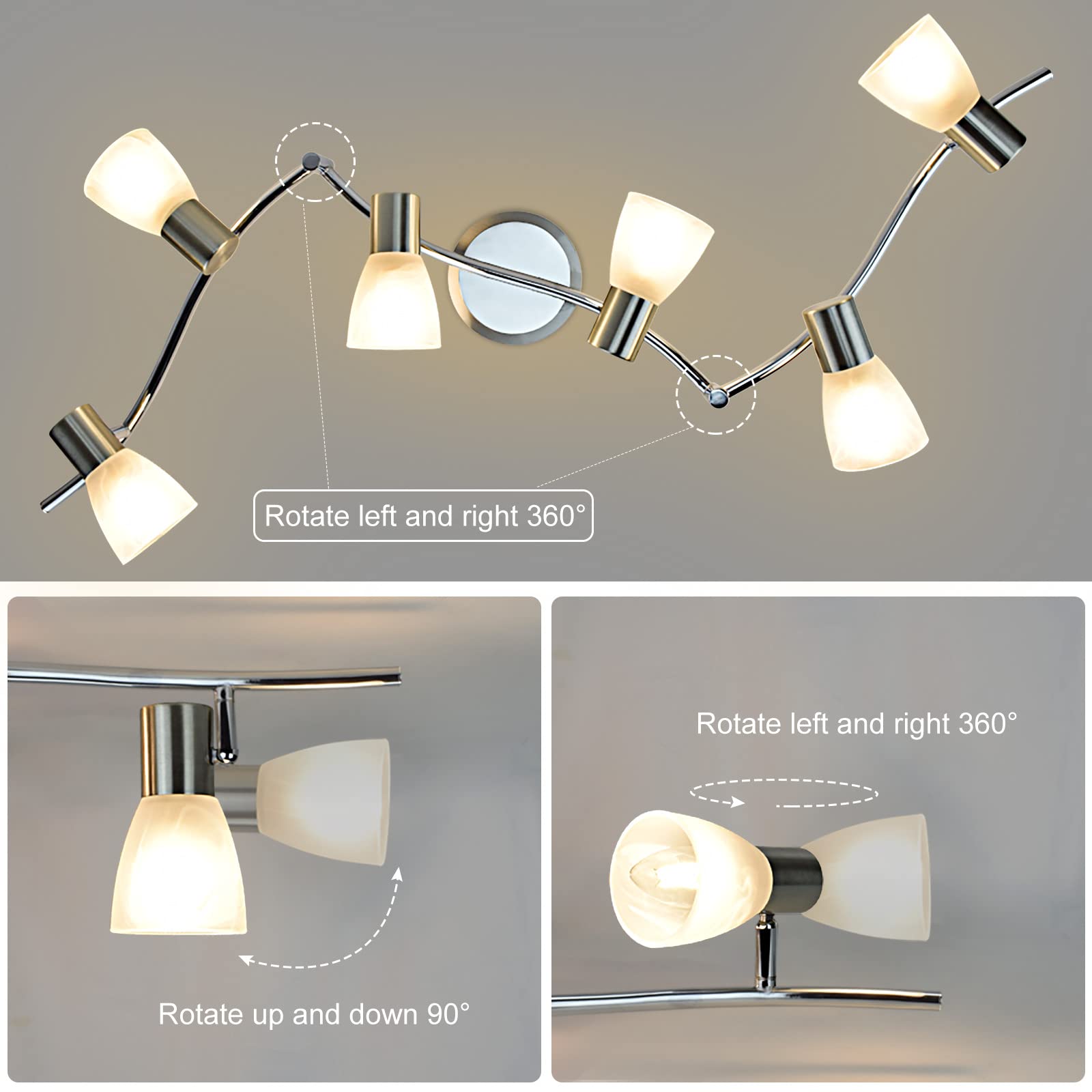 DINGLILIGHTING 6-Light Flexible Track Lighting - Modern LED Spot Fixture, Nickel, Metal, Model WS-FNG29-40B, Ideal for Living Room, Kitchen
