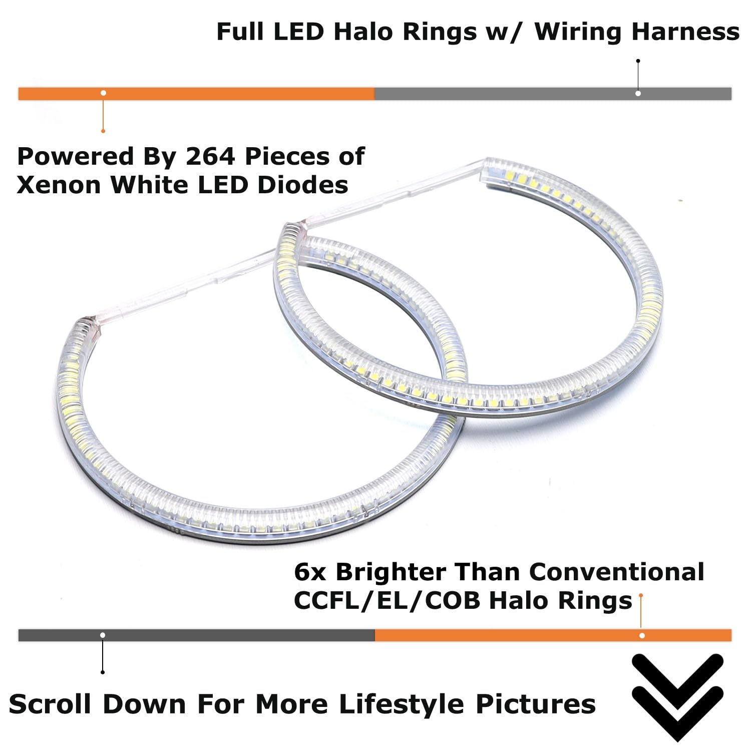 iJDMTOY 7000K Xenon White LED Halo Ring Lighting Kit for BMW E36 E46 E39 E38 5 7 Series, Upgrade Headlight Headlamp