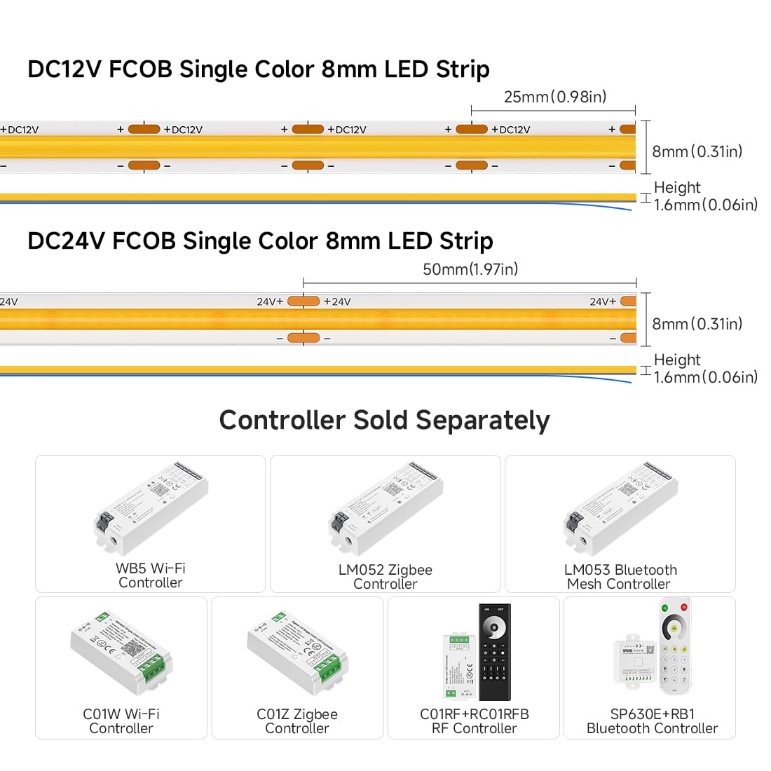 Btf-Lighting Fcob Cob Led Strip Orange Color 480Led/M 16.4Ft Dc24V Flexible High Density Uniform Light 8Mm Width Bright Dimmable