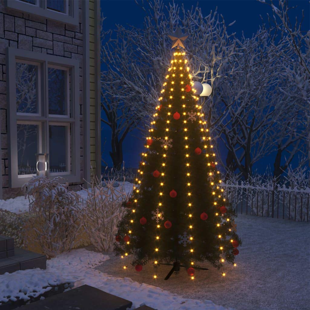 vidaXL Christmas Tree Net Lights, 250 Warm White LEDs, 98.4in, Waterproof, USB Connector, Dark Green PVC Material, Model 51280