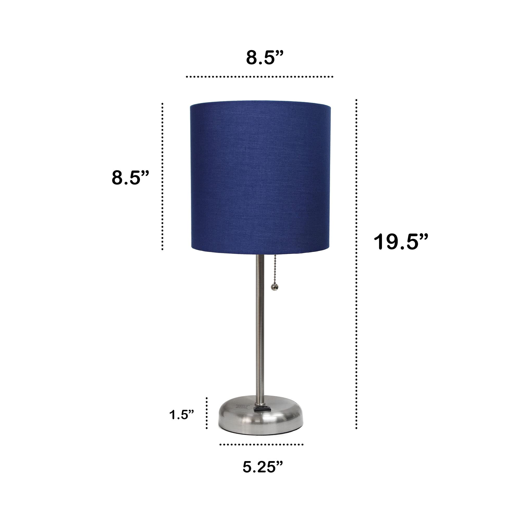 Creekwood Home Oslo 19.5&quot; Metal Table Lamp, Brushed Steel & Navy Blue Drum Shade