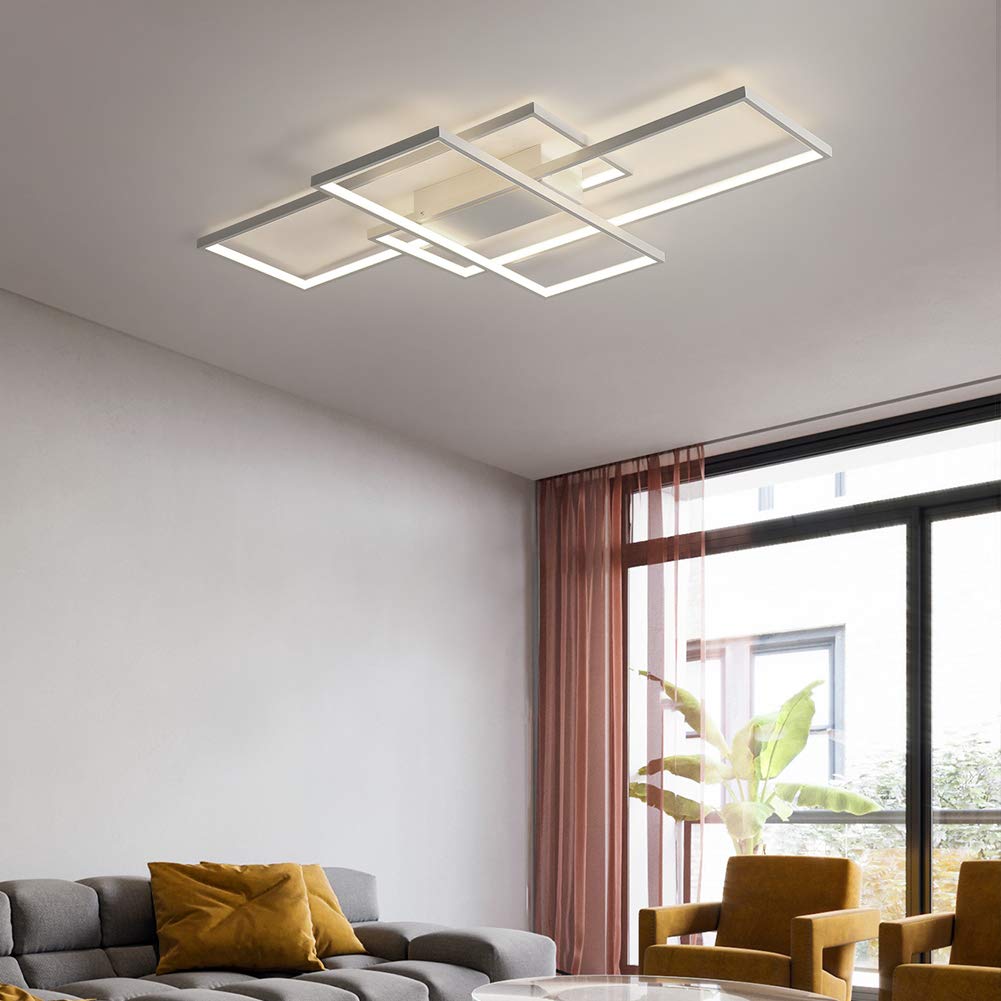 Okes 75W Modern Led Ceiling Light, Dimmable 3000-6000K, White Square Flush Mount, 35
