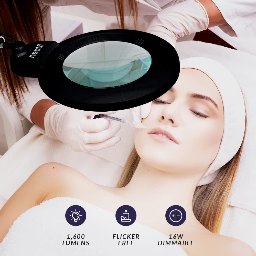 Neatfi Xl Bifocal Led Magnifying Lamp, 7-Inch Acrylic Lens, 5D/20D Magnification, Hands-Free, Dimmable, 168 Smd Leds, Adjustable