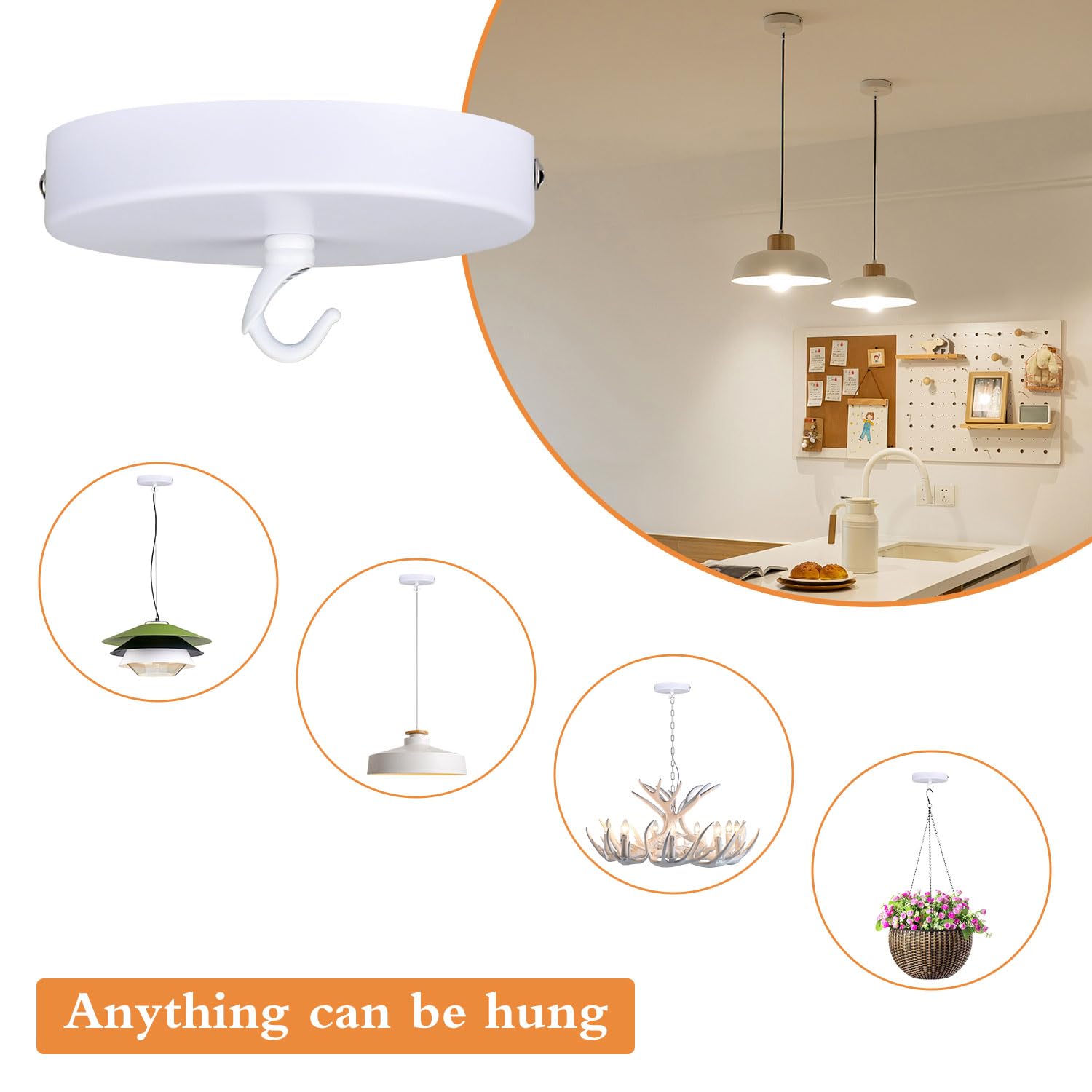 Helunsi Ceiling Canopy Kit - 4-3/4" White Aluminum Chandelier Plate, Rated 20lbs, Includes Hook, Pack of 1