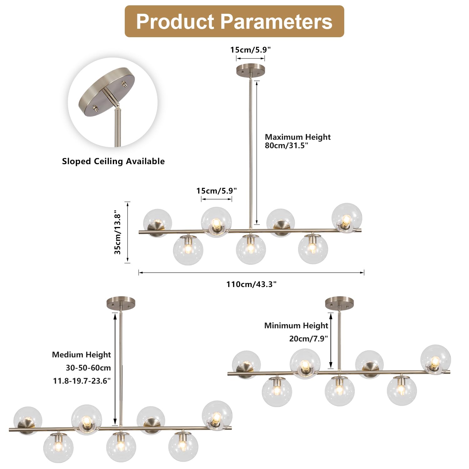 Kco 7-Light Brushed Nickel Chandelier - Modern Silver & Clear Glass Pendant For Kitchen Island