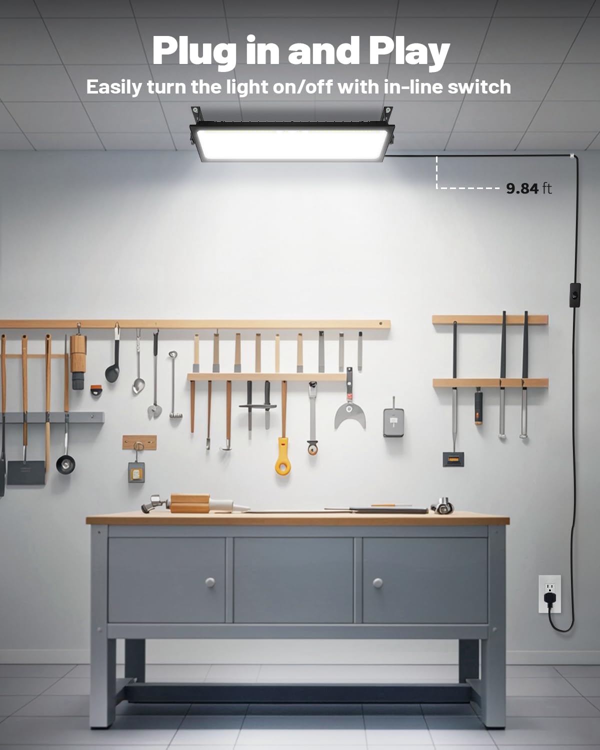 Agrantop 2 Pack Linkable Led Shop Light - 100W 15000Lm Aluminum Plug In Garage Light W/ 9.84Ft Power Cord And On/Off Switch, 650