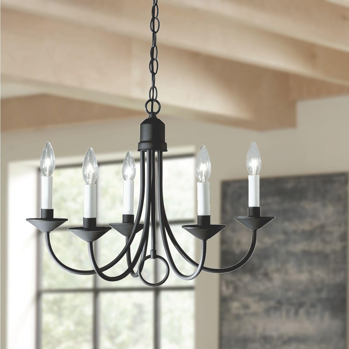 Five-Light White Candles Traditional Chandelier Light Textured Black