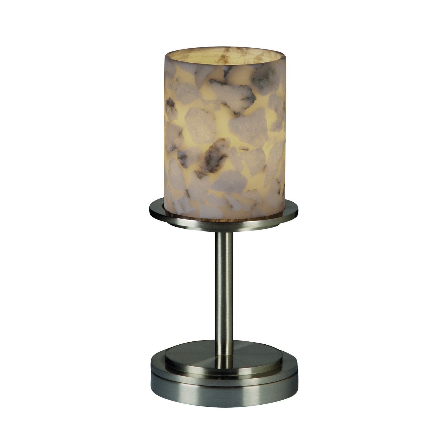 Justice Design Group Alabaster Rocks! 1-Light Table Lamp - Brushed Nickel Finish with Shaved Alabaster Rocks Cast Into Resin Sha