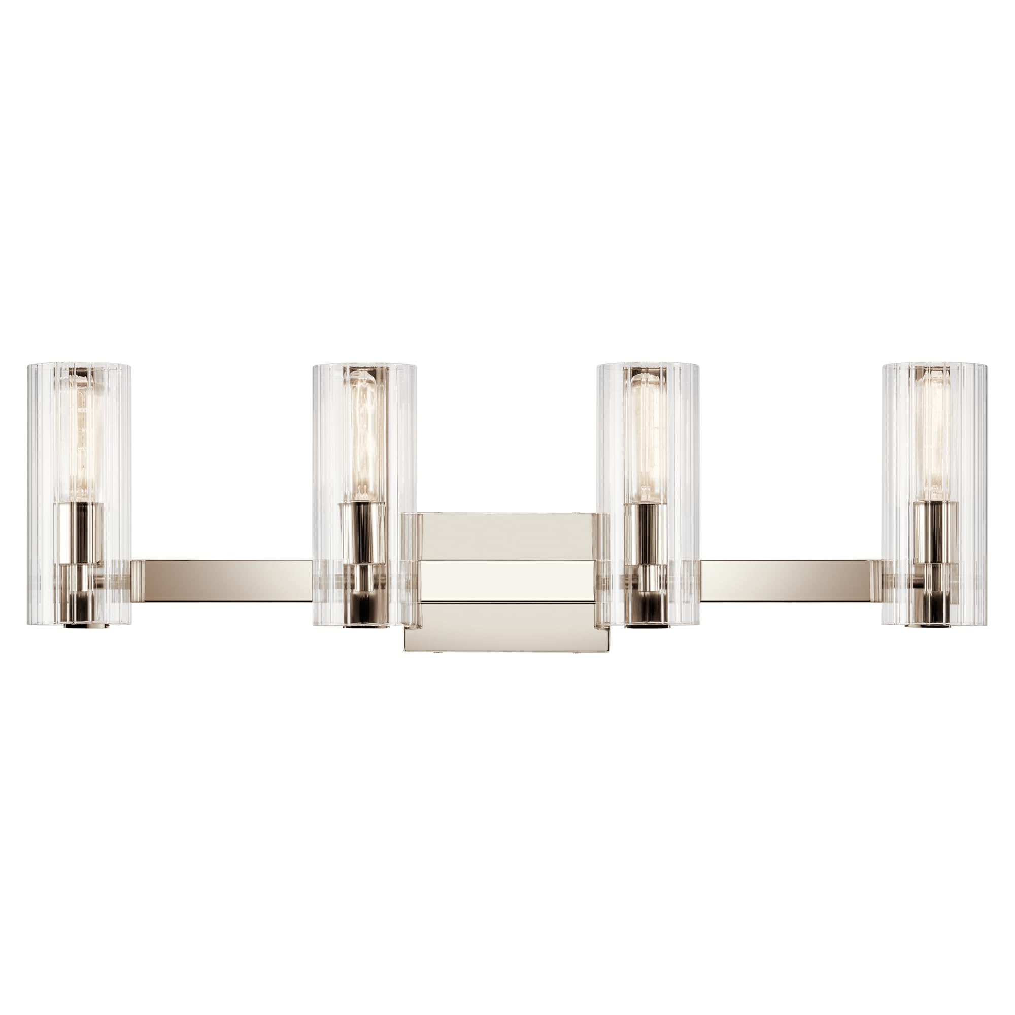 Kichler Jemsa 4 Light Vanity, Modern Light With Clear Fluted Glass In Polished Nickel For Bathroom Or Powder Room (9.75'' X 32''