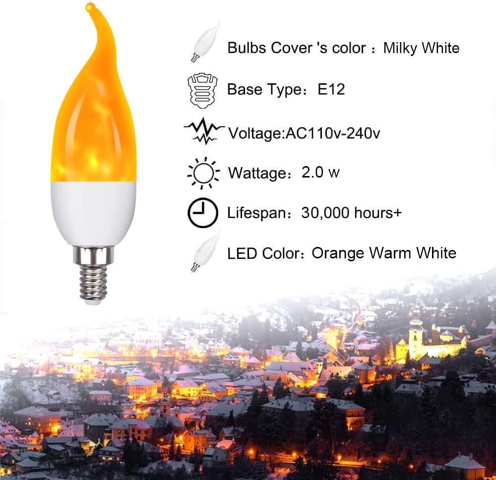 Ohlgt E12 Flame Bulbs 12 Pack, 3 Mode Led Candelabra Flame Light Bulb 2.0 Watt Warm White Chandelier Flame Bulbs,1800K Candle Li