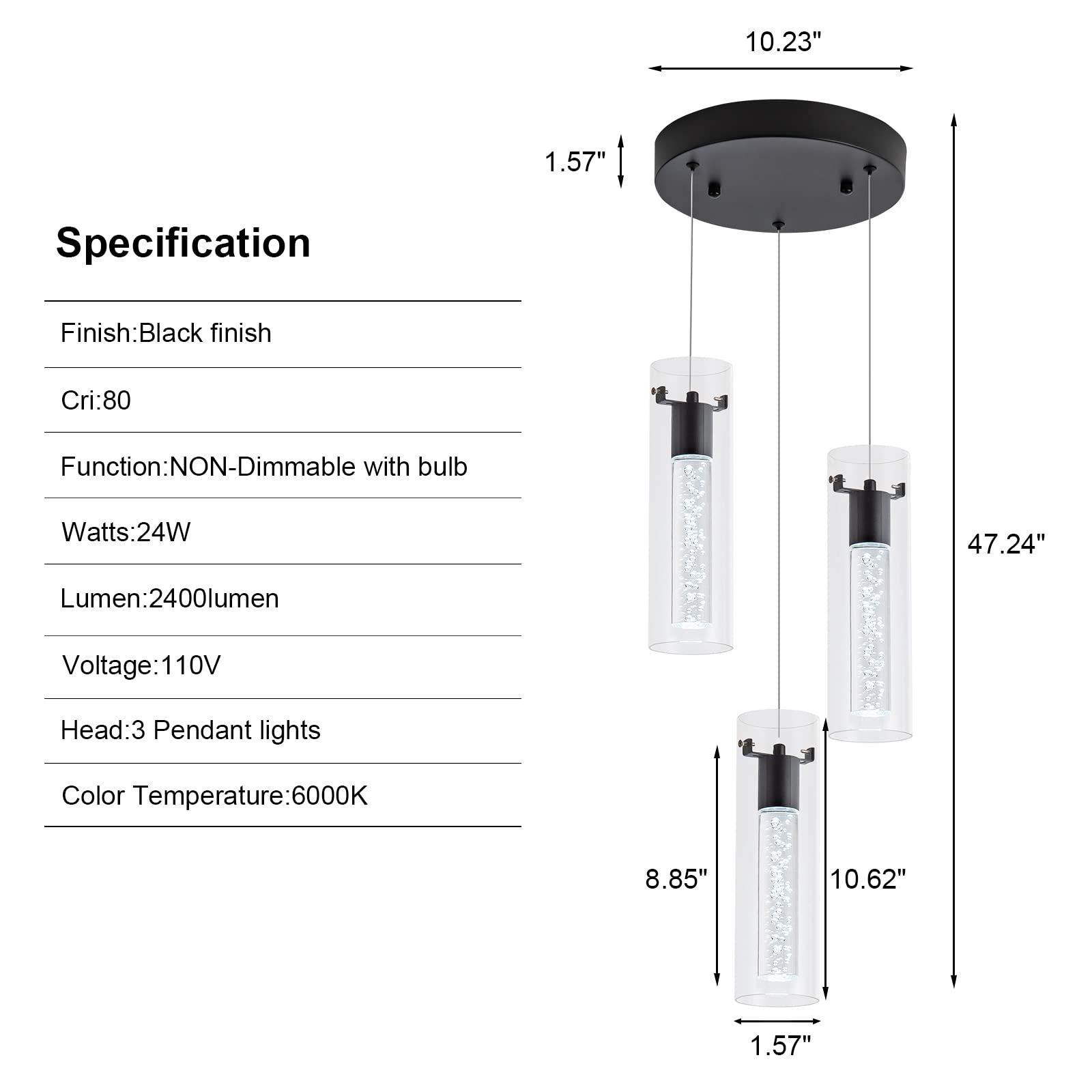 Votag Kitchen Lighting Pendant, Modern Pendant Light With Black Finish, Pendant Lights For Kitchen Island Restaurant, Dining Roo