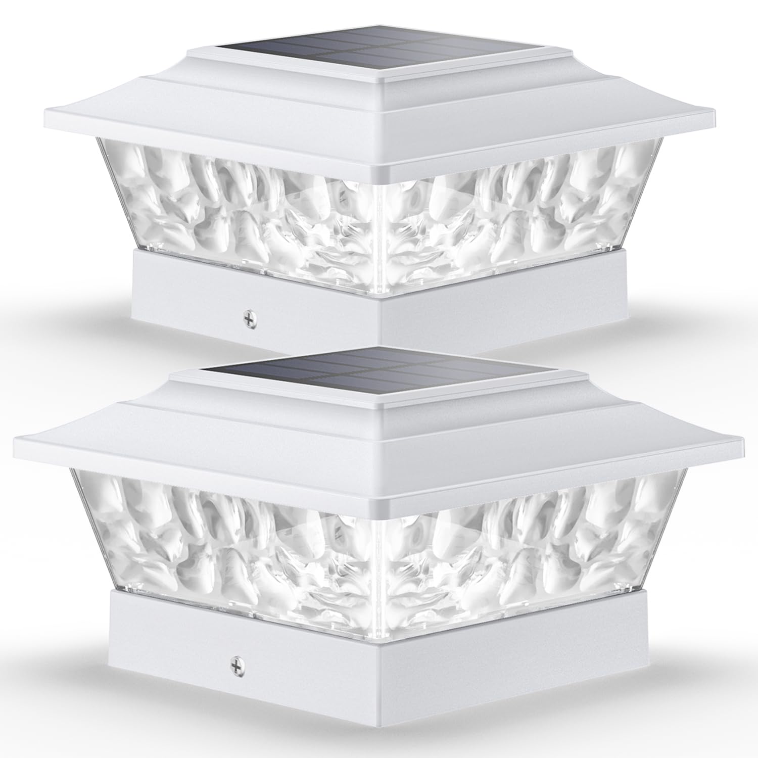 Siedinlar Solar Post Lights Outdoor 12 Leds 4 Modes Post Cap Light For 4X4 5X5 6X6 Wooden Vinyl Fence Deck Posts Patio Garden Decor  Warm/Cool White Dynamic Lighting (2 Pack  White)