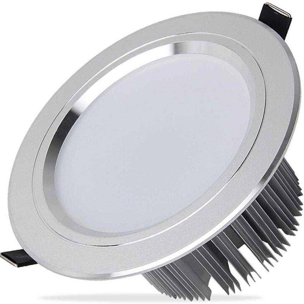 OZZKI Recessed 9W Round LED Ceiling Light Chrome Finish Panel Downlight Aluminum Fixture Cut-Out Hole 110-130mm Warm White Light