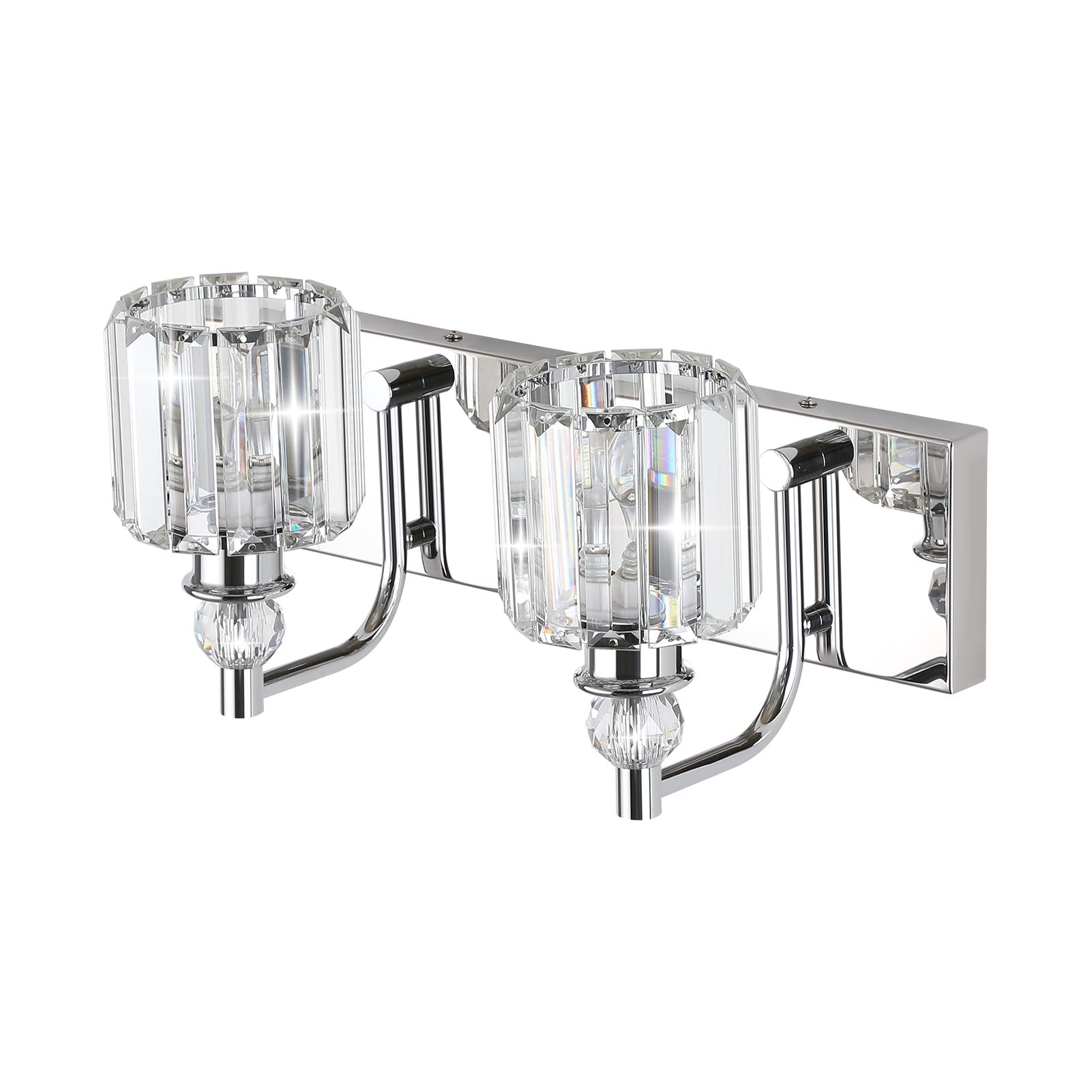 Ralbay Crystal Vanity Light - Modern Chrome 2-Light Bathroom Fixture, 15 Stainless Steel, Model 8605