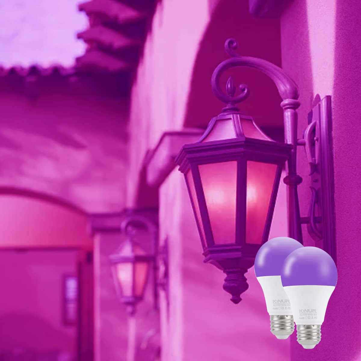 Kinur Light Bulb, A19 9W (60W Equivalent) Purple Led Lights 120V E26 Medium Base Non-Dimmable For Christmas Party Decoration Ind