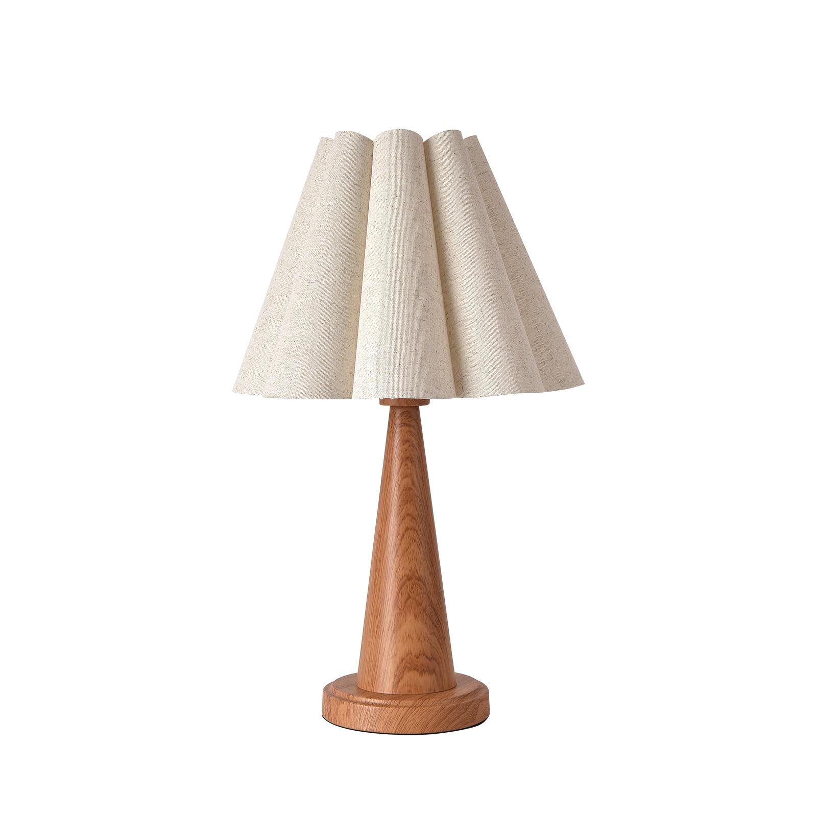 Fengarolam Modern Table Lamp with Petal Linen Lampshade, Light Faux Wood Metal Base, 20.5    Bedside Nightstand Lamp for Bedroom