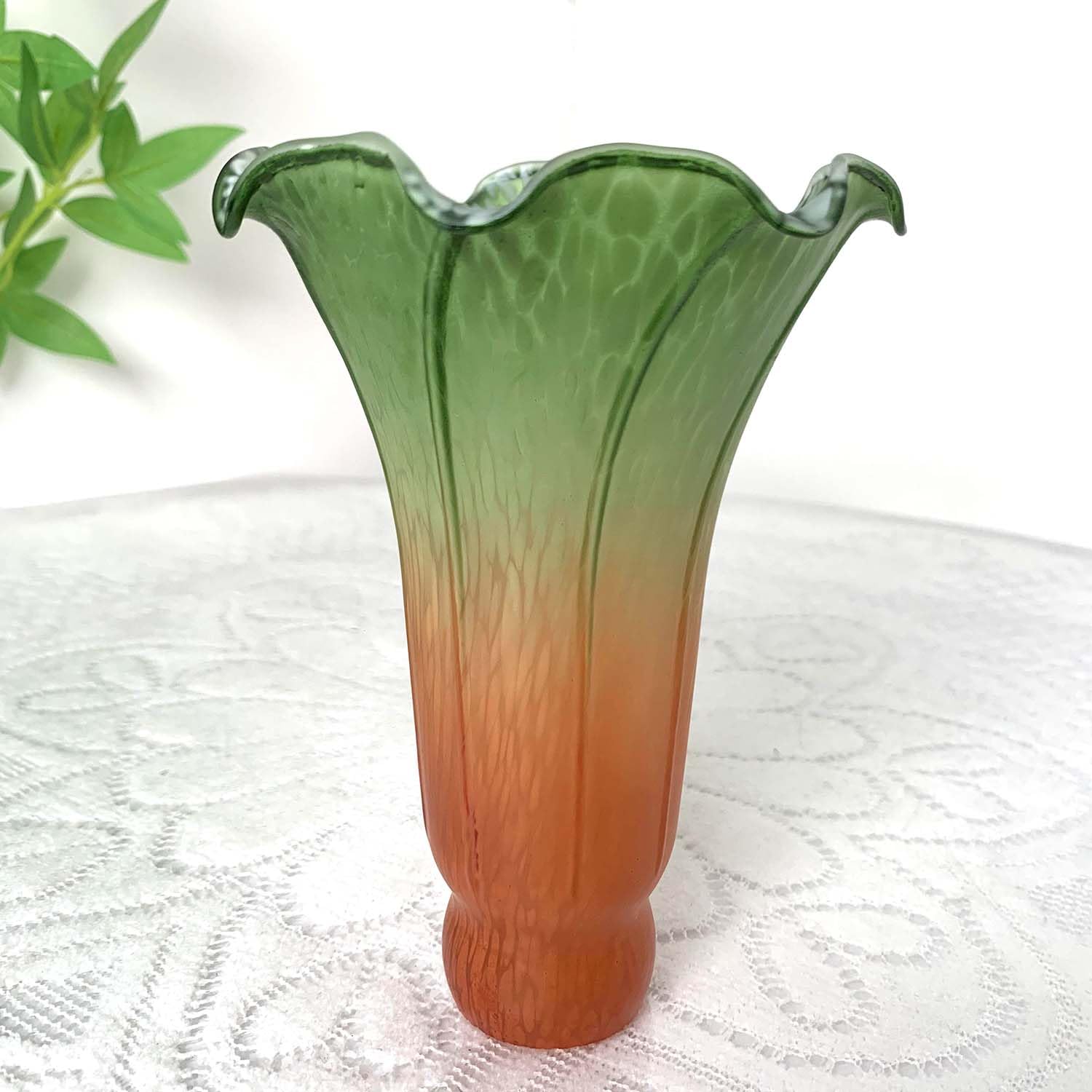 Bieye Lily Flower Blown Glass Lampshade, Orange Green, Large I.D. 1.26" x O.D. 1.5", Model LILYSHADE