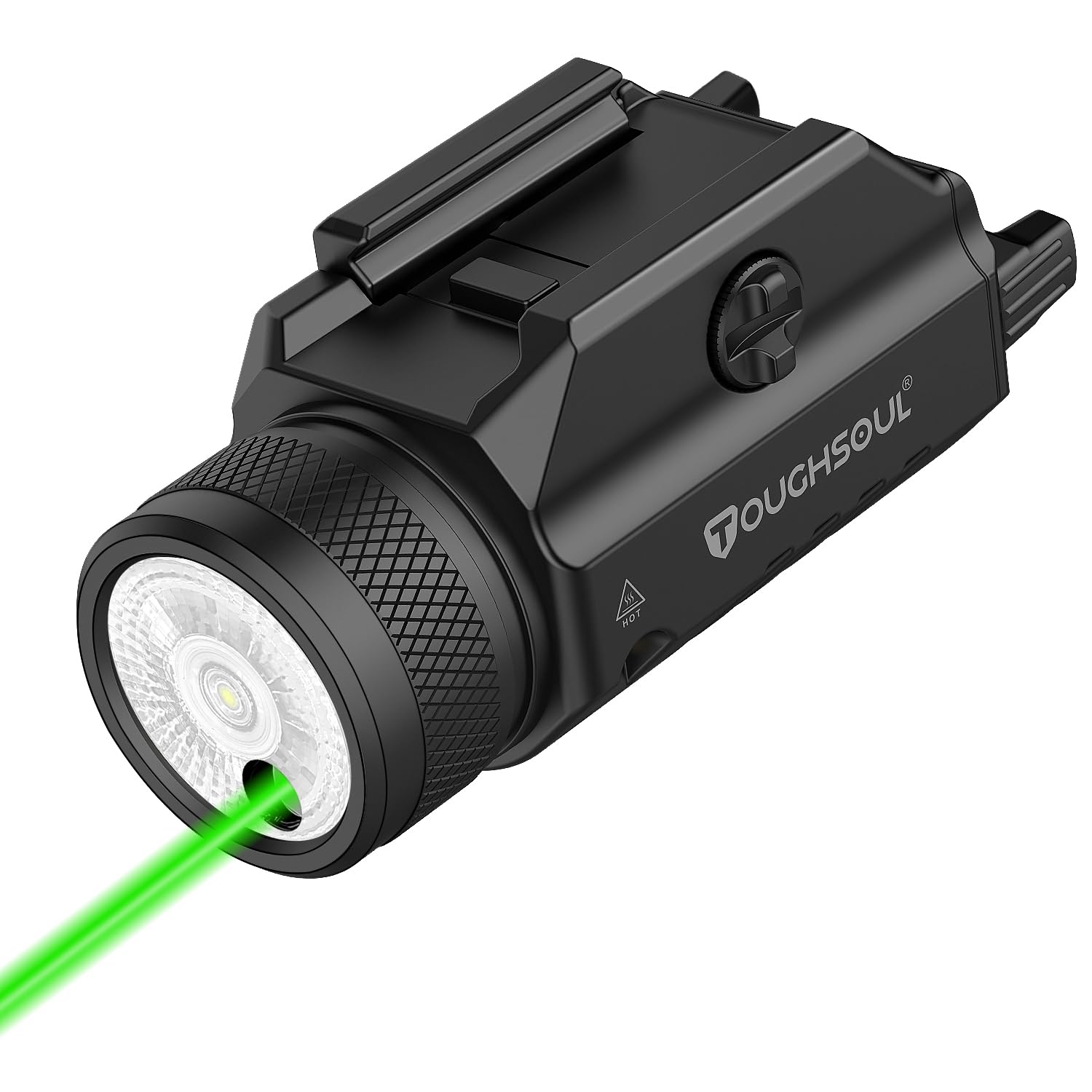 TOUGHSOUL 1200 Lumens Picatinny Rail Mount Handheld Toy Light Green Laser Combo  White LED Flashlight with Green Beam Powered by Built in Rechargeable Battery