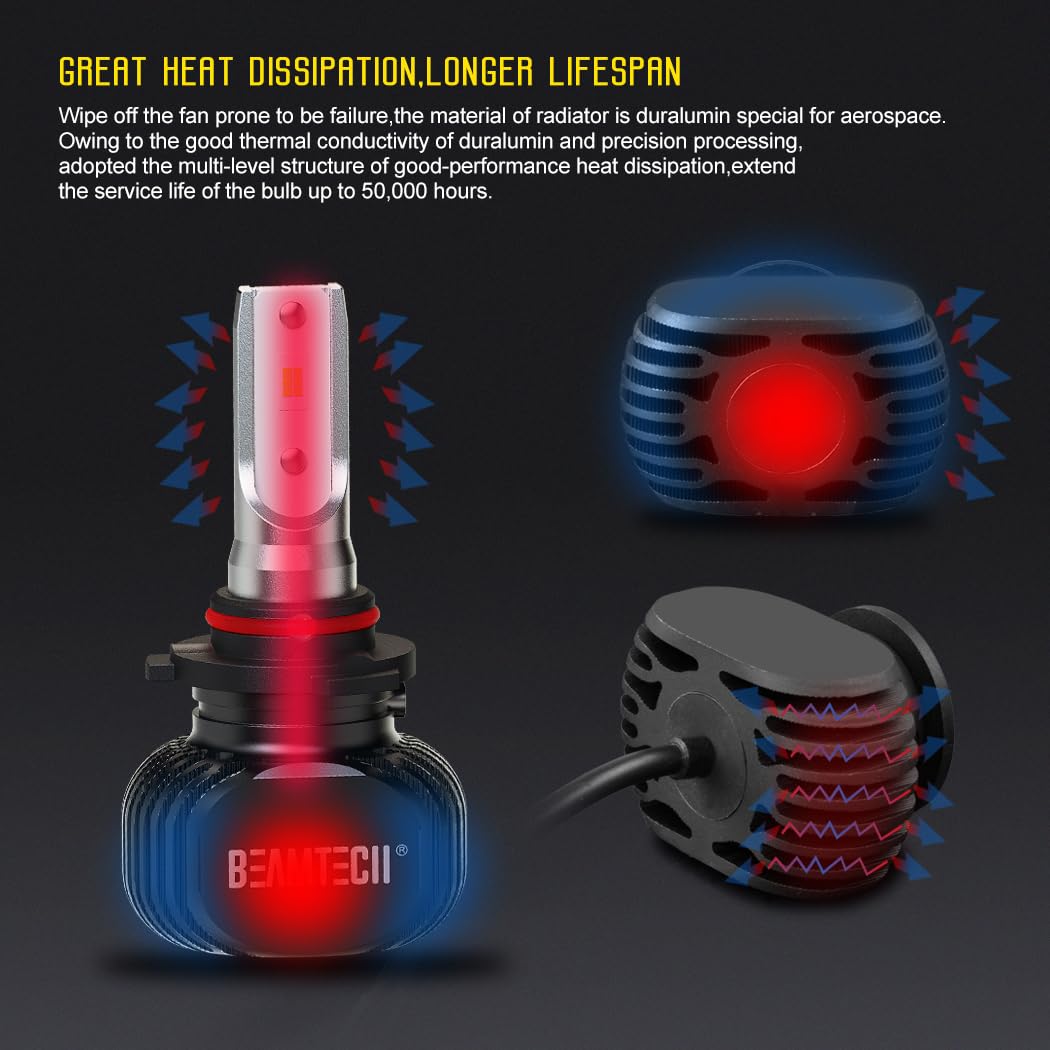 BEAMTECH 9005 H11 Bulbs Combo, S1 Series, 300% Brighter, 6500K White, 4 Bulbs