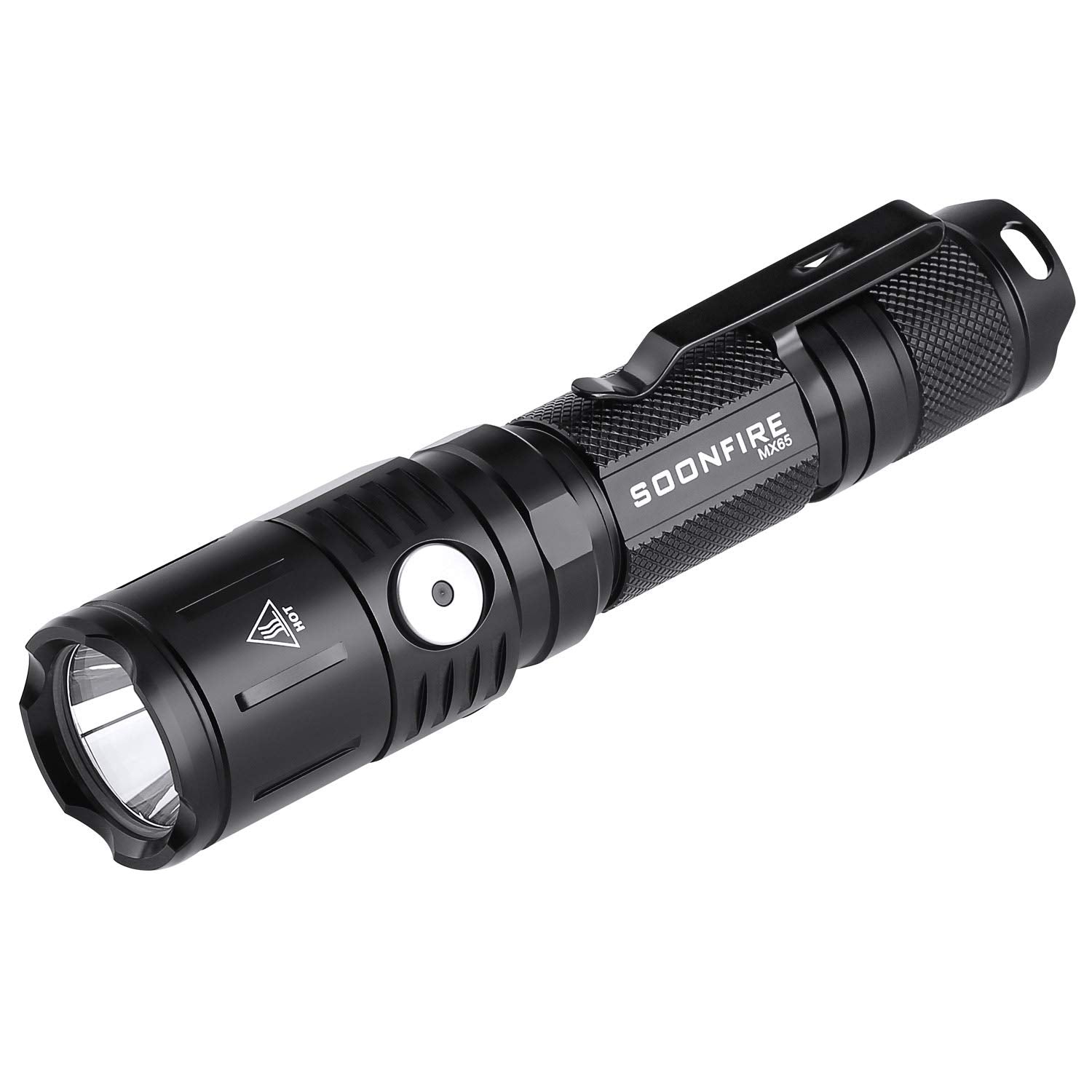 Soonfire MX65 Tactical Flashlight - 1060 Lumens, Waterproof, Rechargeable LED, Black Aluminum Handheld Light