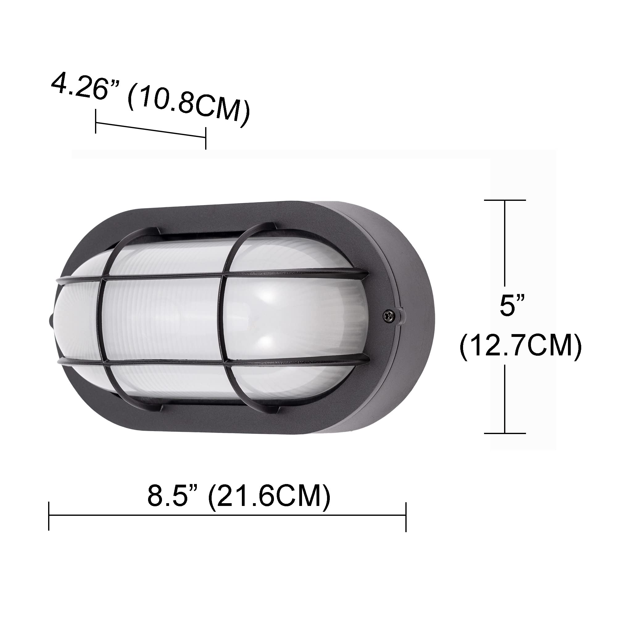GRUENLICH LED Bulkhead Light, Dimmable 6W 520 Lumen, Aluminum, Waterproof, 8.5in Oval, 5000K Daylight White, Black