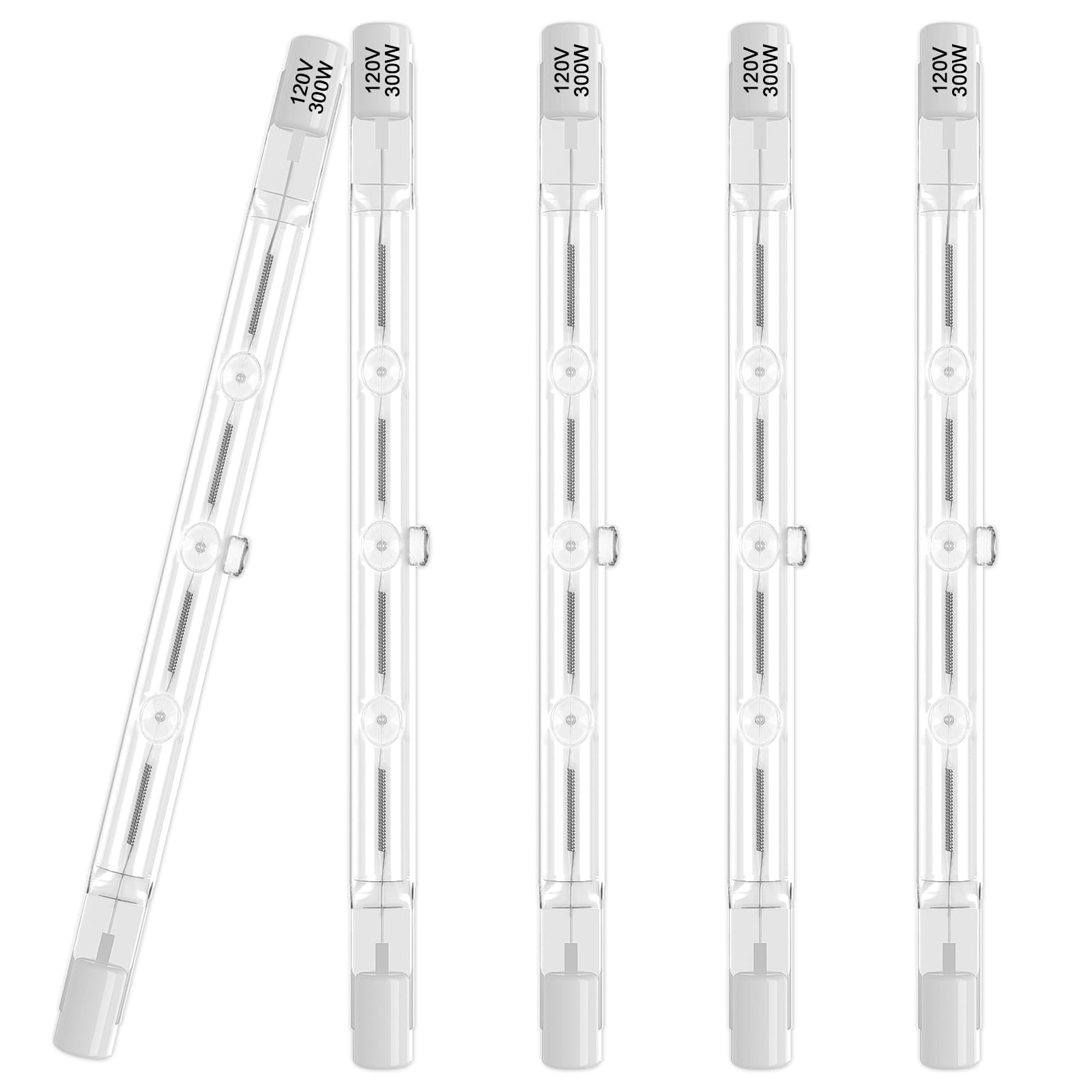 R7S Bulbs,5 Pack Halogen Bulbs R7S 118Mm T3 300W 120V,4500Lm J-Type Halogen Light Bulb With Long Lifespan,4.7-Inch Long Double E