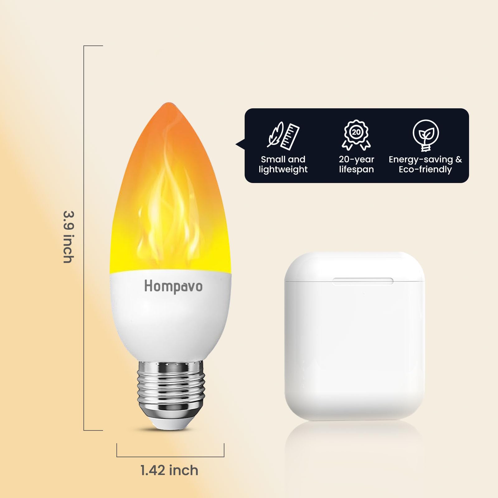 Hompavo Upgraded Led Flame Light Bulbs, 3 Modes Flickering Light Bulbs, E26 Candle Fire Light Bulb For Halloween Christmas Party