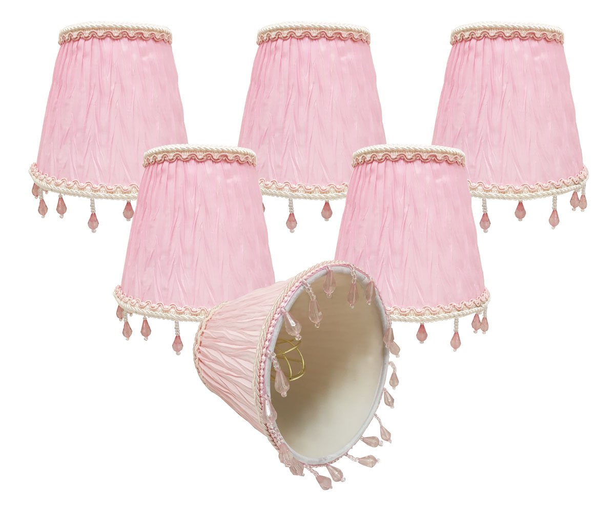 Royal Designs, Inc. Clip On Ruche Pleated Empire Chandelier Lamp Shade Flame Clip Fitter, Cso-1037-5Pnk-6, 3 X 5 X 4.5, Pink, 6
